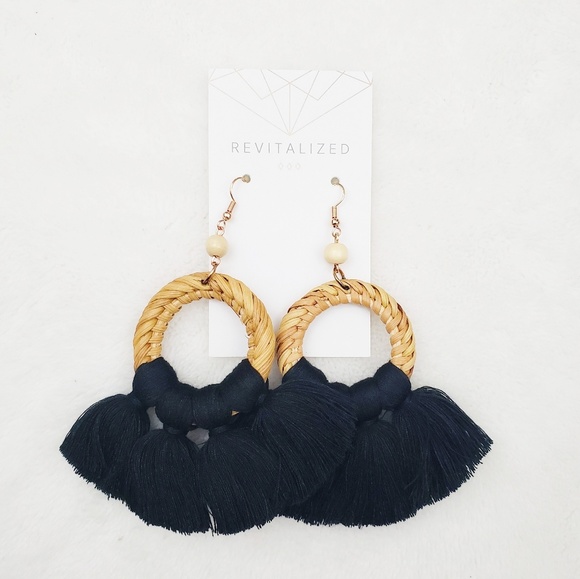 revitalized Jewelry - Circle Rattan Tassel Earrings
